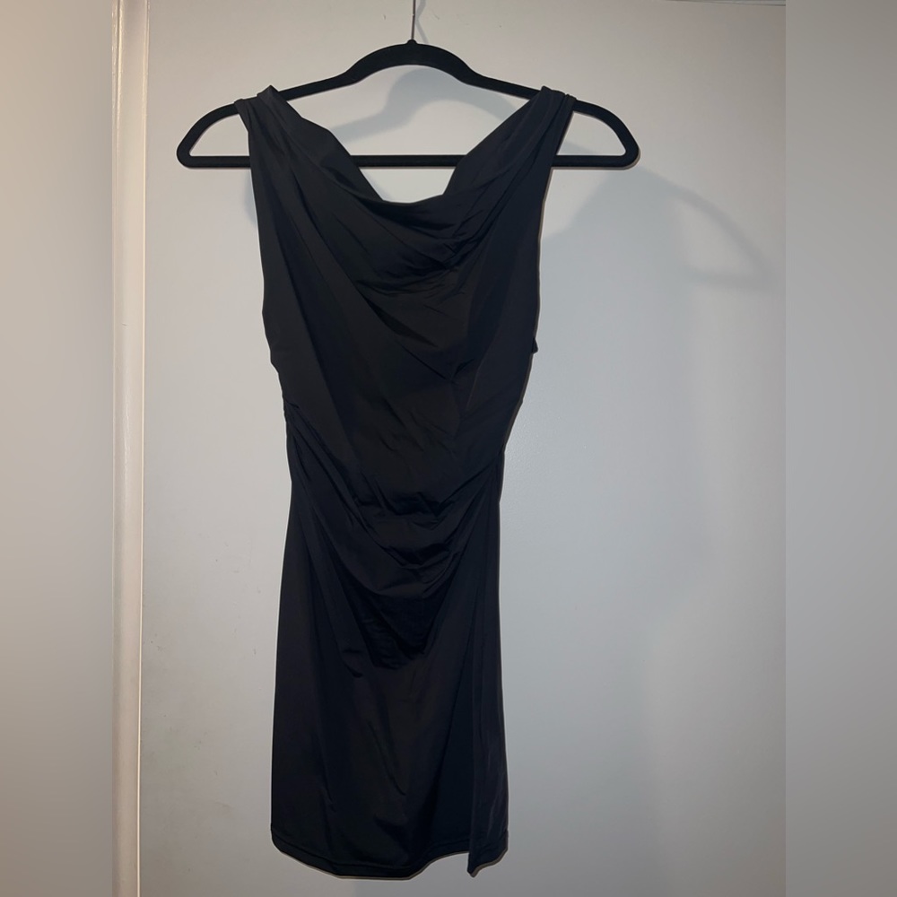 Forever 21 Cowl Neck Ruched Black Mini Dress